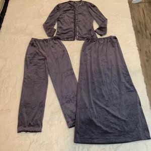 Vintage 90er Y2K Velours Trainingsanzug Hose Rock Jacke Set Glitzer grau Damen 14 - Bild 1 von 10
