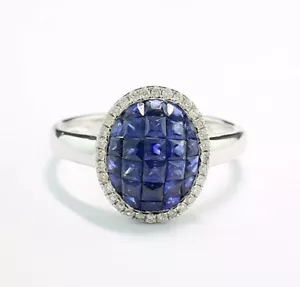 Zafiro Anillo Brillante 750er Oro Blanco Curvada Schildform Clusterfassung Mujer - Imagen 1 de 4