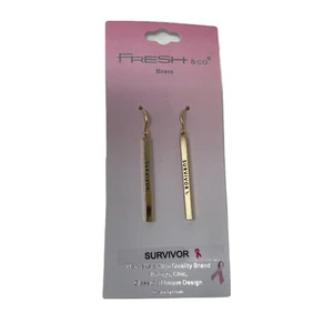 Pendiente de barra de metal ""Sobreviviente"" de cinta rosa para mujer - dorado - Imagen 1 de 2