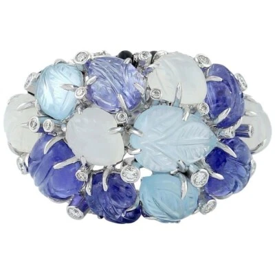 10.63 TCW Carved Tanzanite ,Sapphire ,Moonstone & Aquamarine Women's Dome Ring - Image 1 of 4