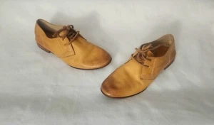 Frye Lace Up Jillian Oxford Mustard Leather Flat Shoes Womens 7 M Cottagecore - Picture 1 of 13