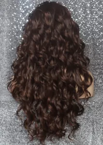 Human Hair Blend Full Wig Heat OK Long Wavy Bangs 6/30 Brown auburn Mix NWT - Picture 1 of 6