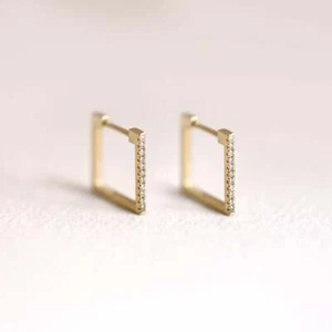 0.50 Ct Round Cut Natural Moissanite Square Hoop Earrings Yellow Plated Silver - Picture 1 of 6