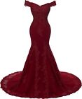 Kivary Off Shoulder Mermaid Long Lace Beaded Prom Dress Corset Evening Gowns