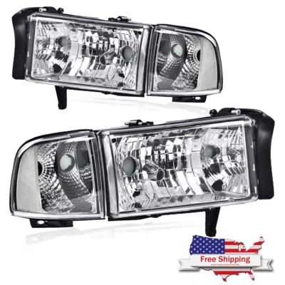Clear Corner Chrome Headlights Assembly Fit For 94-02 Dodge Ram 1500 2500 3500 Foto 1 de 4