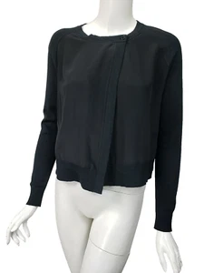 COMPTOIR DES COTONNIERS asymmetrischer Cardigan schwarz Baumwolle Strick Krepp vorne US XXS - Bild 1 von 3