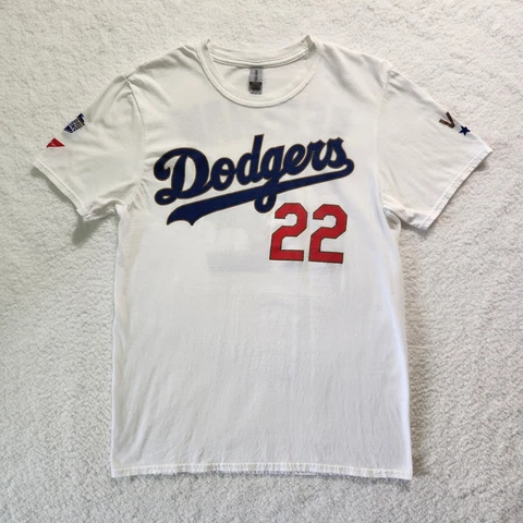 Los Angeles Dodgers #22 Clayton Kershaw T-shirt Men's Med White MLB Memorabilia Cover
