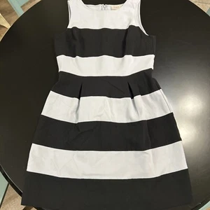 Loft Womens Black White Striped Sleeveless Back Zip A-Line Dress Size 6 Petites - Picture 1 of 5