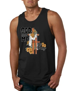 God Made Me This Way Cross with Sunflowers Faith Men Tank Top - Picture 1 of 8