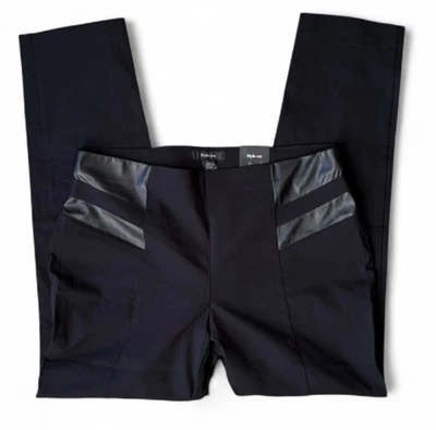 Pantalones de tiro medio Style & Co. negros de pierna ajustada con detalles de cuero, talla XL Foto 1 de 4