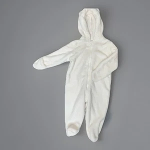 Baby Girl  6-9M White One Piece Faux Fur Footed Bunting w/BEAR EARS Mitten Cuffs - Picture 1 of 4