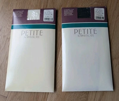 Meia-calça Petite Sophisticate tamanho A preta marfim controle top seda pés transparentes - Imagem 1 de 3