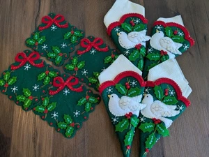 Vintage Weihnachten Taube Bucilla Filz Pailletten Handarbeit Untersetzer & Serviettenhalter - Bild 1 von 10