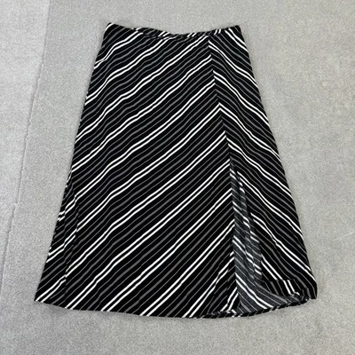 George Ladies Skirt Long Midi Striped Uk 16 Black White Side Slit Unlined Casual - Image 1 of 4