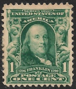 United States #300 1c. Franklin Issue MHR Extra Fine - Picture 1 of 2
