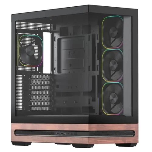 Vida Elegance Black ARGB Gaming Case w/ Glass Side & Front, ATX, Real Wood PSU S - Image 1 of 1