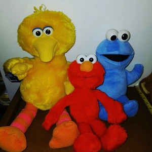 Vtg Lot Of 3 Sesame Street Plush Big Bird Elmo Cookie Monster 11”-16” soft toys - Picture 1 of 10