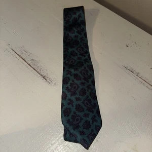 Vtg Christian Dior All Silk Neck Tie USA Teal Green Purple Paisley - Picture 1 of 7