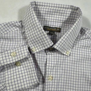 Camisa cómoda de verano Peter Millar para hombre L elástica nailon púrpura cuadros LS abotonada - Imagen 1 de 8
