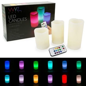 Set di 3 Candele LED Multicolore Cambia Vera Cera Avorio Pilastro (4”, 5”, 6”)... - Foto 1 di 7
