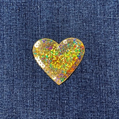 Gold Heart Applique Patch - Sequin Badge 2-3/16" (Iron On) - Image 1 of 2
