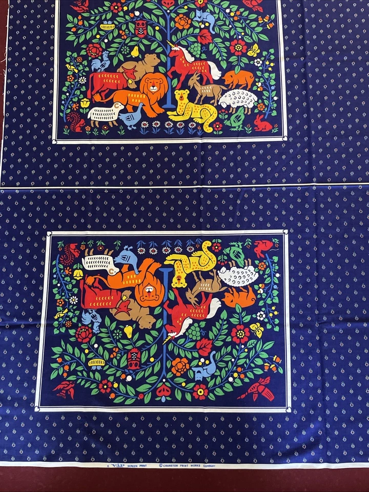 Quilt Fabric Panel Animals Under Tree Unicorn Sheep Pig Owl ++  45”x35” Cranston - Image 1 of 4