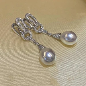 Gorgeous Premium Pearl Zircon inlay Long Temperament Swing Earrings S925 - Picture 1 of 6
