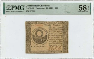 1778 September 26, $30 Continental Currency FR#CC-83 PMG AU58 EPQ - Picture 1 of 2