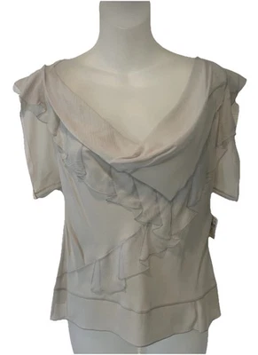 VTG Christian Dior Boutique Silk Beige Drape Neck Ruffles Blouse~Sz.4~$1335 NWT - Image 1 of 4