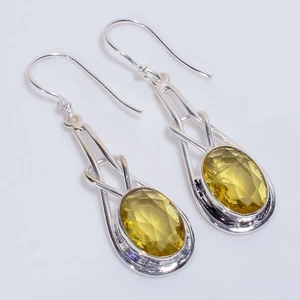 Citrine Gemstone Ethnic Handmade Jewelry 925 Sterling Silver Earrings 2" F908 - Picture 1 of 5