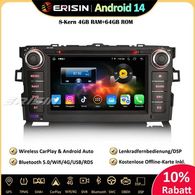 8-Kern DAB+Android 14 Autoradio GPS WiFi OBD2 CarPlay DTV TPMS für Toyota Auris - Bild 1 von 4