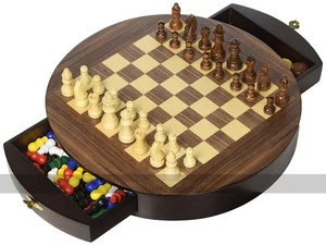 Round 3-in-1 Game Set - Chess, Draughts and Chinese Checkers (UK) - Picture 1 of 2
