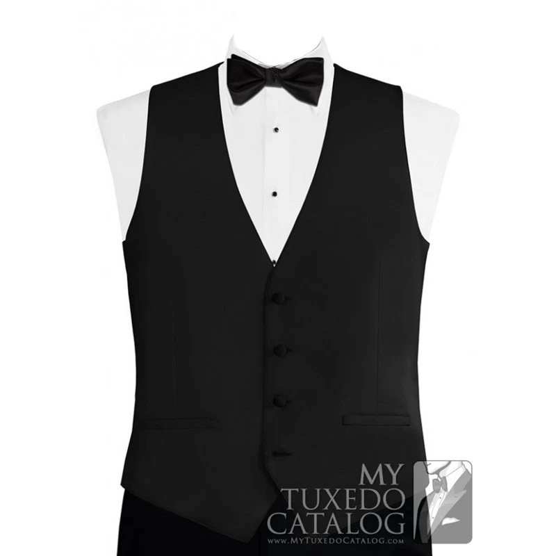 Modern Solid Twill Tuxedo Vest and Bow Tie in Black, White, Ivory and Browns - Image 1 of 1