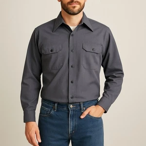 Sears Perma-Prest Vintage grau Arbeitshemd Large 16-16,5 65/35 Poly Baumwolle - Bild 1 von 6