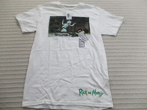 Rick Morty Mens Shirt Small White Adult Swim Graphic Print Crew Neck Cotton - Picture 1 of 10