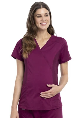 Cherokee Workwear Scrubs Maternity Mock Wrap Top WW688 WIN Wine Free Ship - Image 1 of 4
