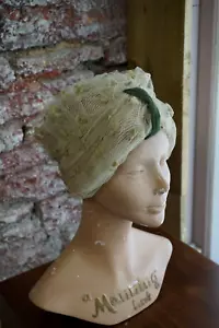 Vintage 1940/50s Classy Ladies Fine Net Sage Cloche Hat Small Leaf -Robinson. - Picture 1 of 9
