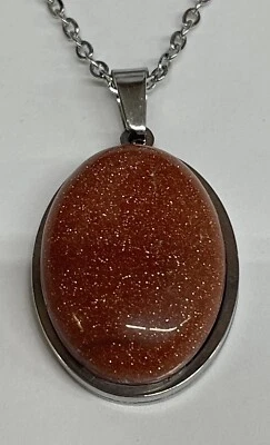 "Collar colgante de piedras preciosas ovaladas de piedra dorada cadena de 24"" TODO inoxidable nuevo 20% de descuento" Foto 1 de 4