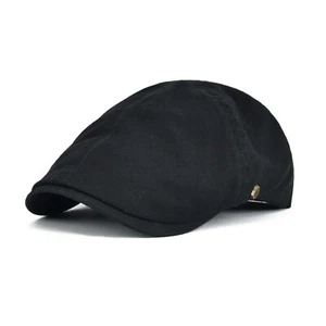 Cotton Flat Cabbie Hat Gatsby Ivy Irish Hunting Newsboy Cap (Black) - Picture 1 of 4