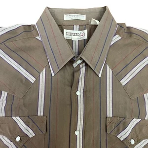 Sheplers Mens XL Shirt Cowboy Western Snap Long Sleeve Brown Stripe Poly/Cotton - Picture 1 of 12