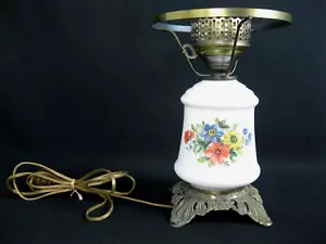Vtg. Accurate Casting Milk Glass Floral Hurricane Parlor Table Lamp (No shade) - Picture 1 of 15