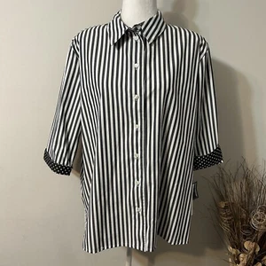 NWT Vtg Allison Daley Button up Blouse Shirt Black & White Stripe 3/4 Sleeve 18W - Picture 1 of 6