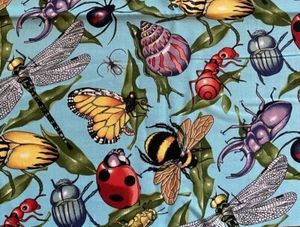 Alexander Henry Vintage 1996 Cotton Fabric SUMMER BUGS Insects 28 x 45” - Picture 1 of 4