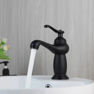 7.4" Matte Black Bathroom Basin Sink Mixer Faucet Single Handle Deck Mount Taps - Picture 1 of 12