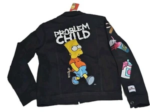 Nueva chaqueta de mezclilla para niños The Simpson Bart Problem NEGRA aspecto vintage pequeña adulto - Imagen 1 de 11
