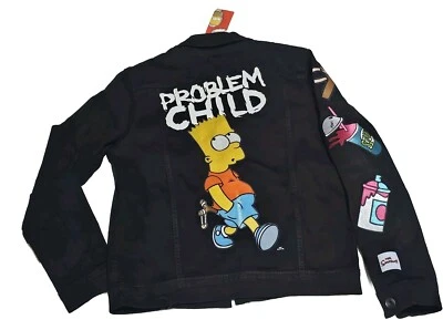 New The Simpson Bart Problem Child Jeans BLACK Jacket Vintage Look  Small Adult - Image 1 of 4