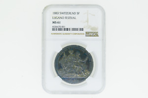 [NGC MS61 Toned] 1883 Switzerland Shooting festival Thaler Lugano 5 francs Japan