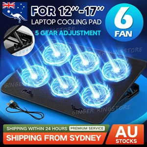 A9 Laptop Cooler Cooling Pad 6 Powerful Fan Table Stand for 12"-17" Laptop LED - Picture 1 of 11