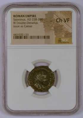 Imperio Romano AD 258-260 BI Doble Denario para Salonino, NGC Calificado CH VF Foto 1 de 4