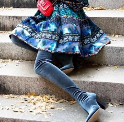 Zara Velvet Over The Knee High Heel Boots UK 3 5 6 7 - image 1 of 4